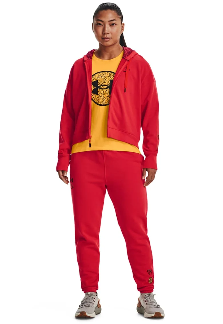 Hanorac lejer cu fermoar, pentru fitness Terry Fz, Rosu vermillion