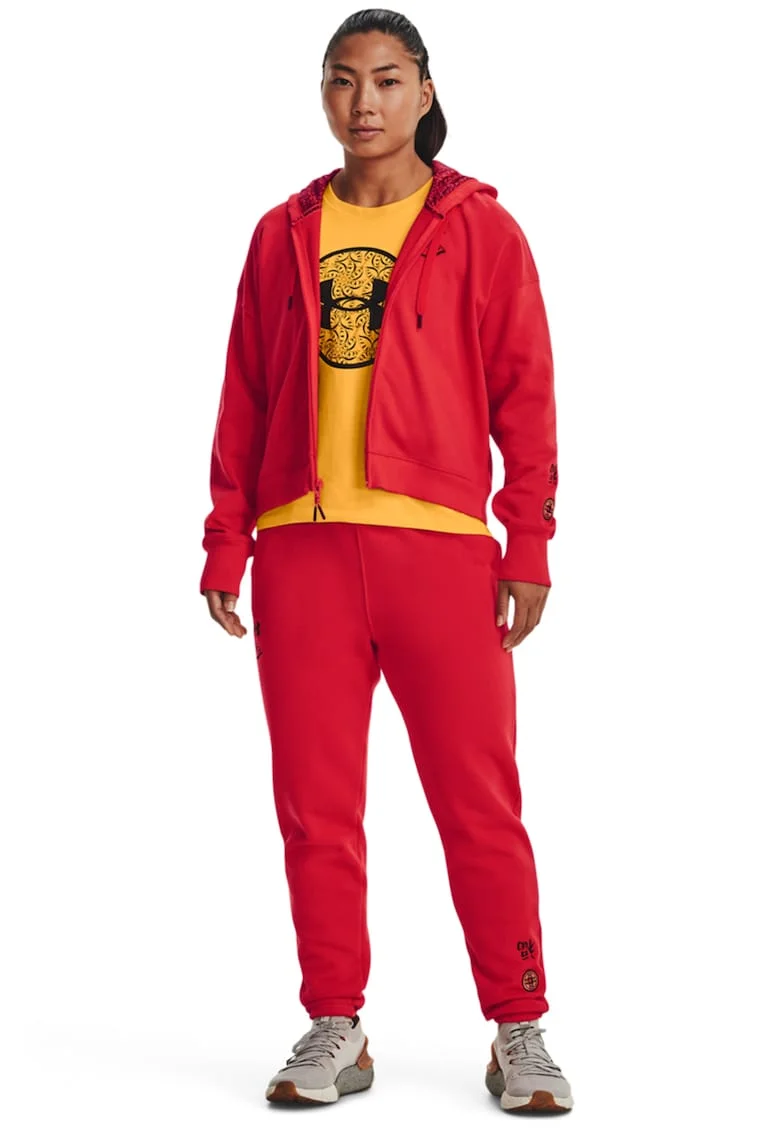 Pantaloni sport din material terry, pentru antrenament, Rosu vermillion