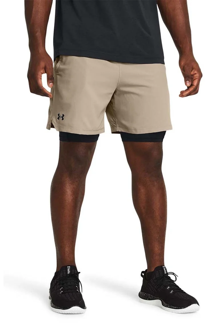 Pantaloni scurti cu model 2-in-1 pentru fitness Vanish, Negru/Maro taupe deschis