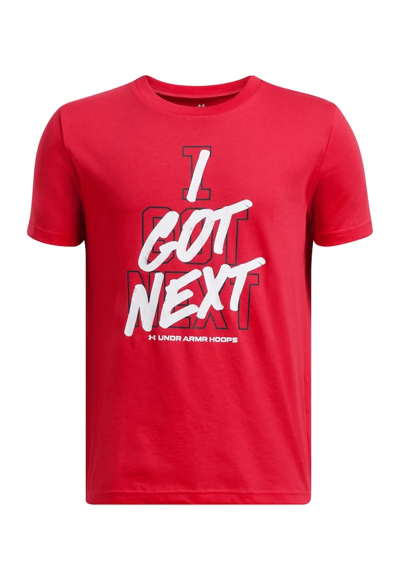 Tricou cu imprimeu text, pentru baschet, Rosu/Alb