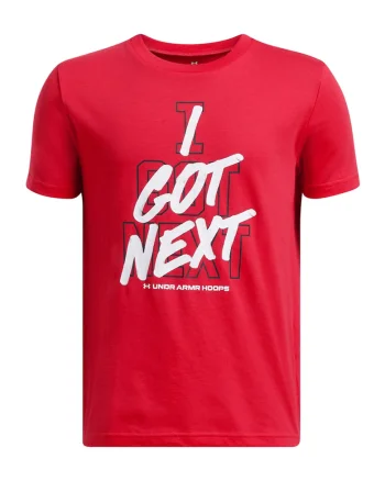 Tricou cu imprimeu text, pentru baschet, Rosu/Alb