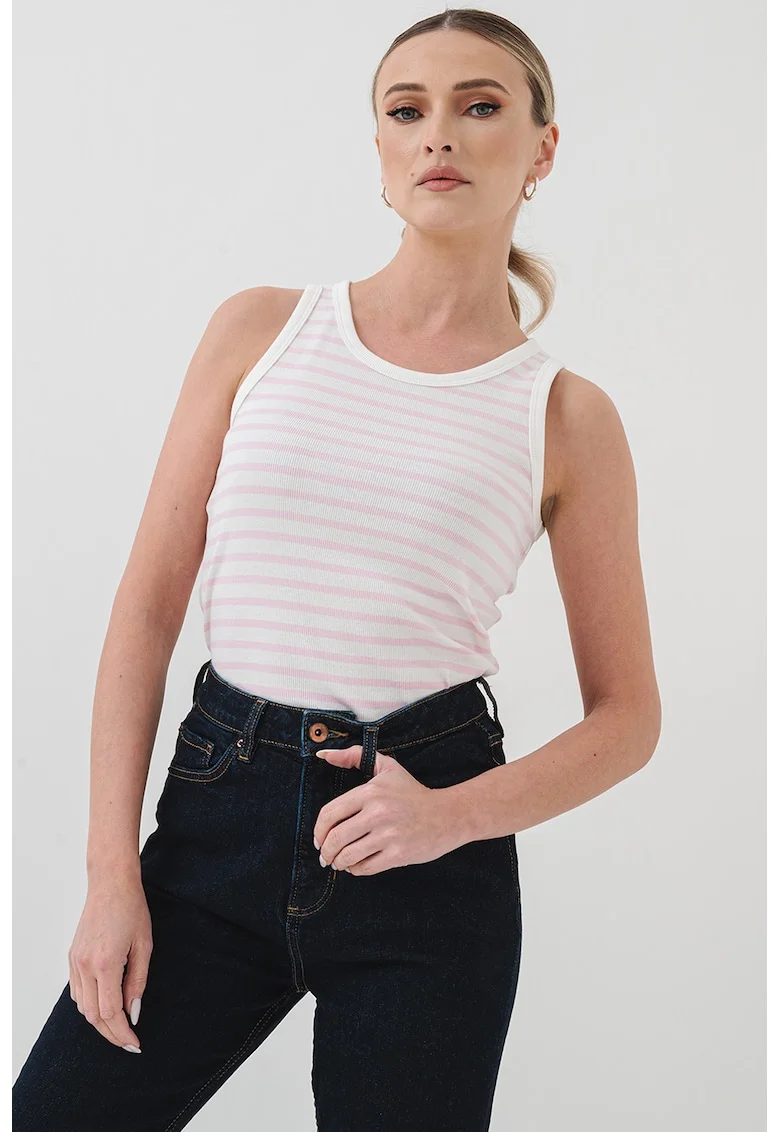 Top cu model in dungi, Alb/Roz