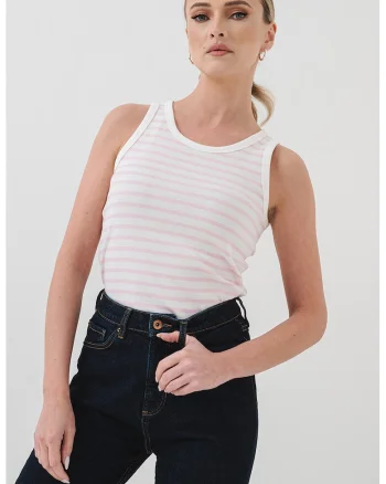 Top cu model in dungi, Alb/Roz