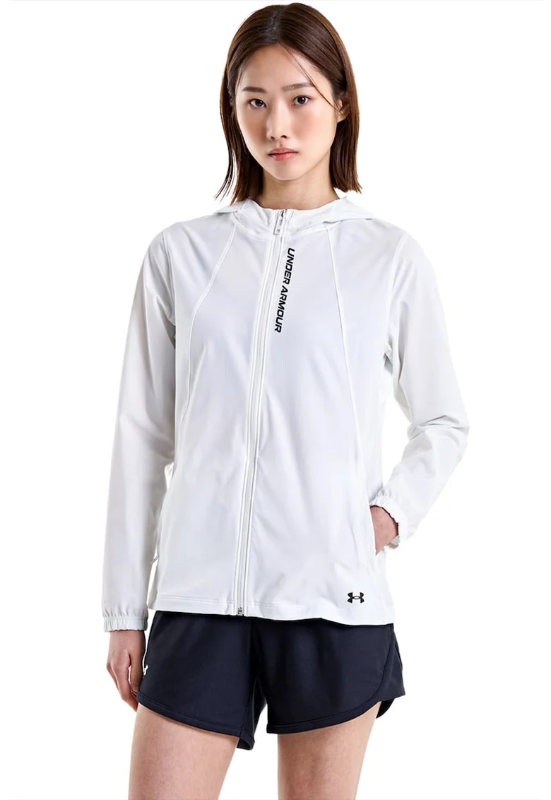 Jacheta slim fit cu gluga, pentru alergare OutRun The Storm, Alb optic