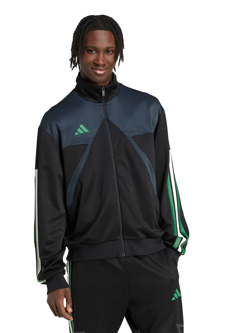 Jacheta cu fermoar si logo, Negru/Alb optic/Verde aquamarin