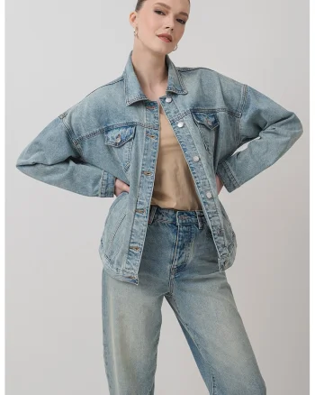 Jacheta din denim cu maneci cazute, Albastru deschis