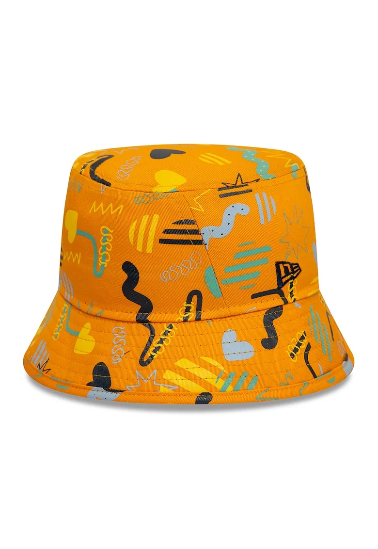 Palarie bucket din amestec de bumbac cu imprimeu, Portocaliu/Negru stins/Albastru pal