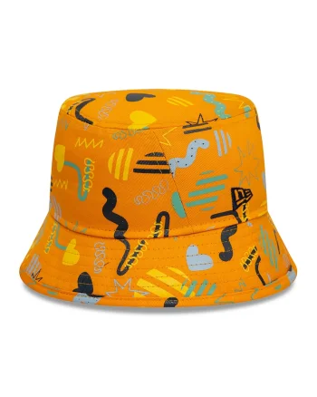 Palarie bucket din amestec de bumbac cu imprimeu, Portocaliu/Negru stins/Albastru pal
