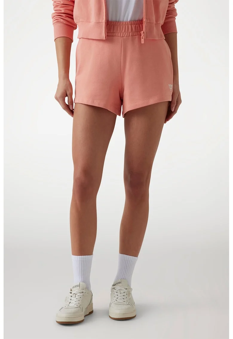 Pantaloni scurti cu talie inalta pentru fitness, Roz somon