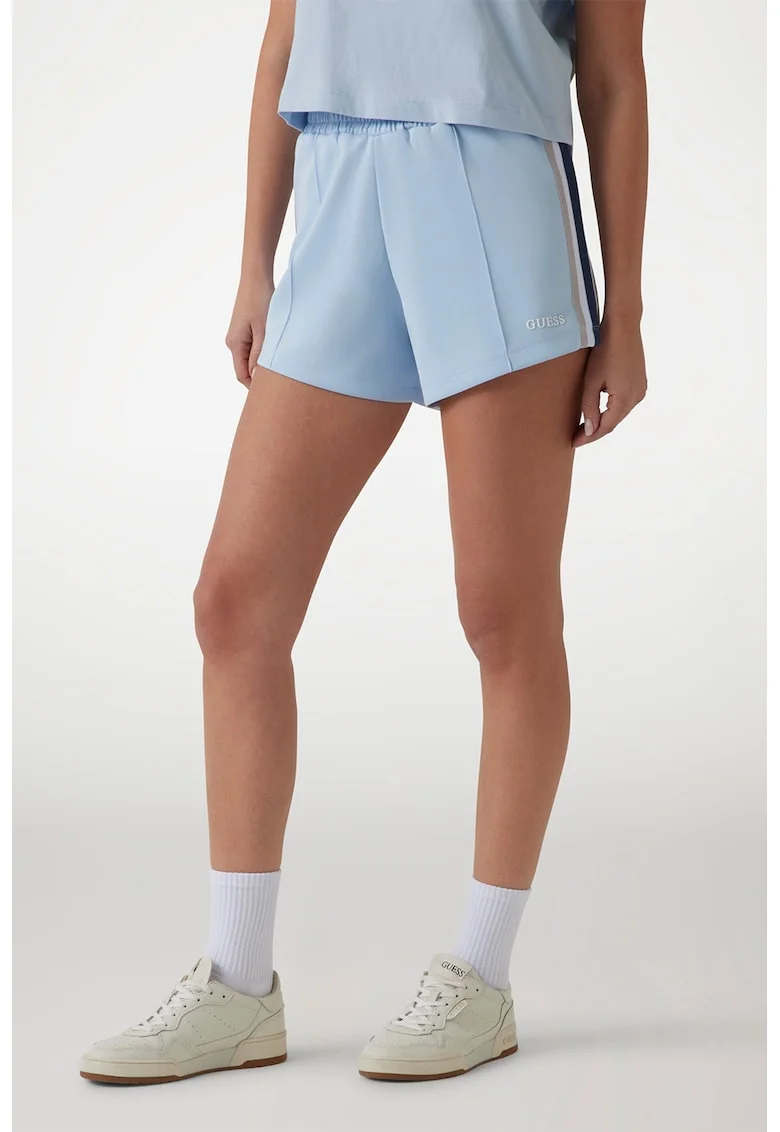 Pantaloni scurti cu talie inalta pentru fitness, Albastru deschis/Bleumarin