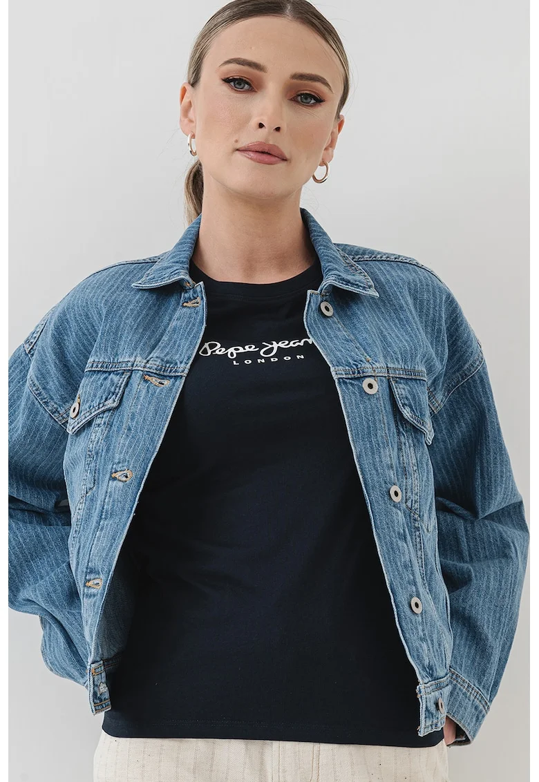Jacheta crop relaxed fit din denim, Albastru deschis