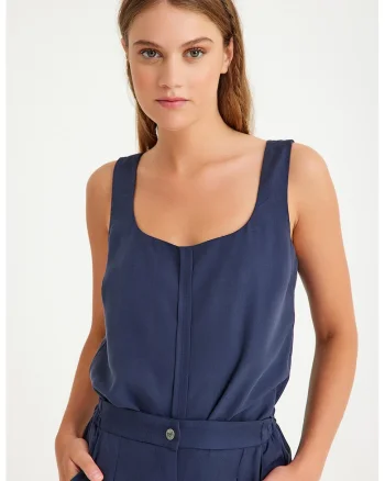 Top uni din lyocell, Albastru indigo