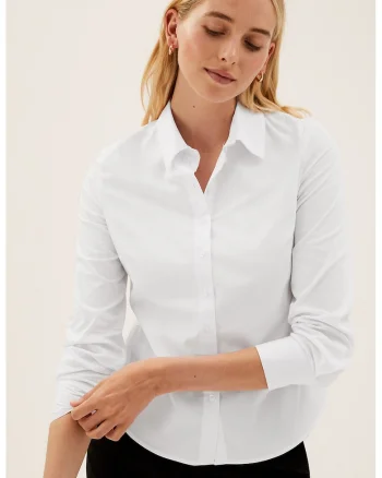 Camasa regular fit din amestec de bumbac, Alb