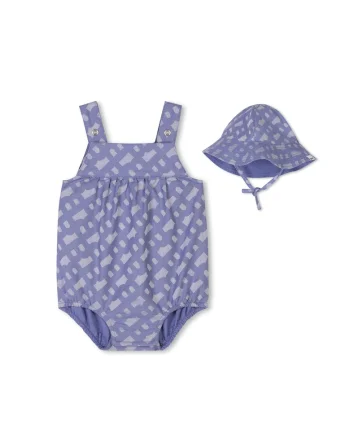 Set de palarie si salopeta cu model, Albastru prafuit