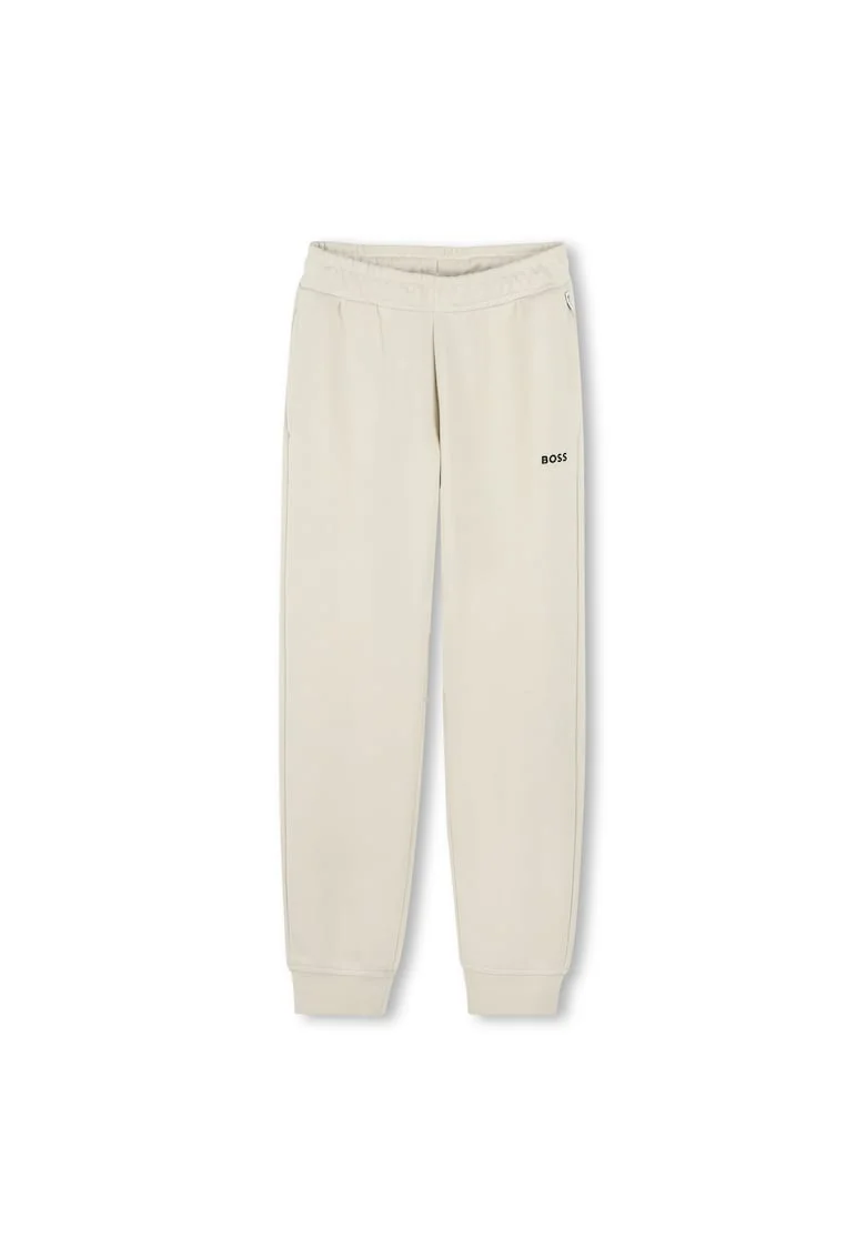 Pantaloni de trening din amestec de bumbac cu detaliu logo, Crem