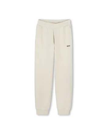 Pantaloni de trening din amestec de bumbac cu detaliu logo, Crem