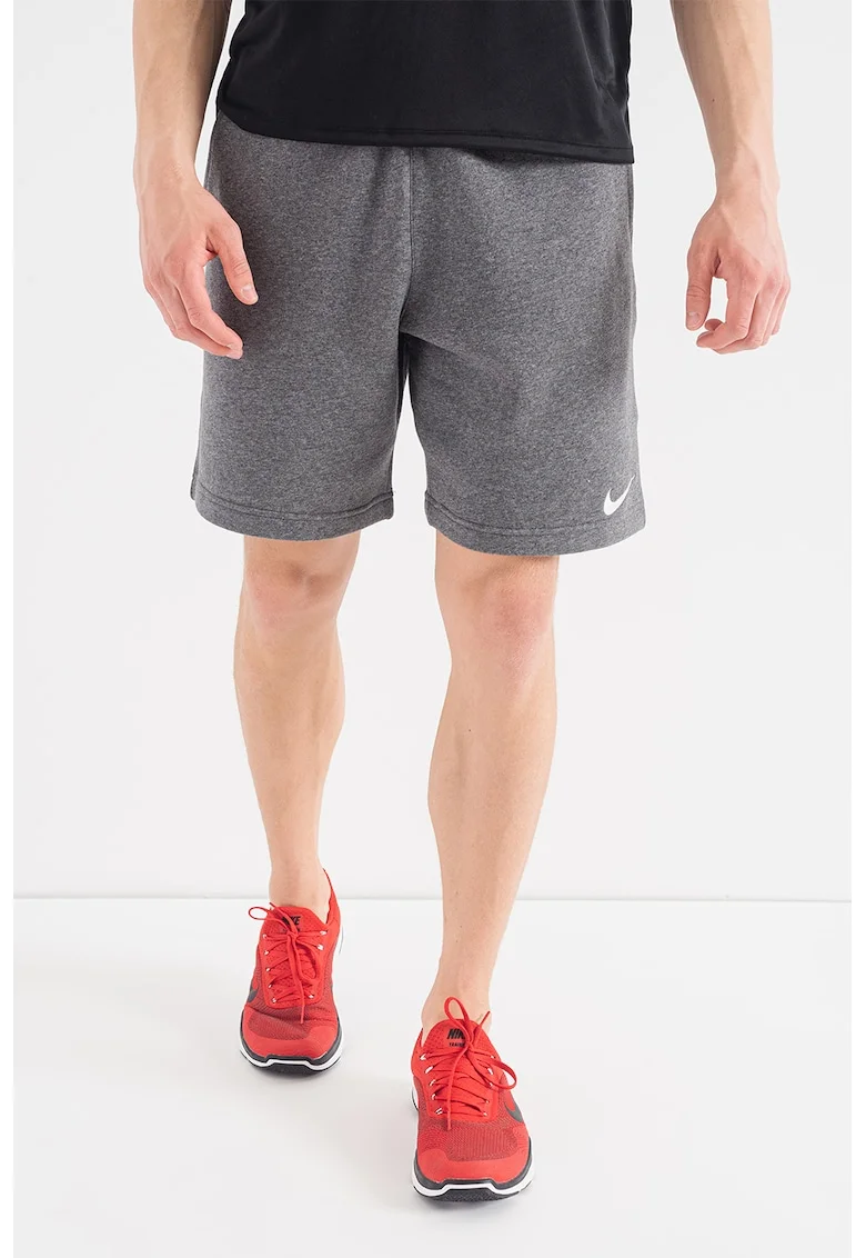 Pantaloni scurti cu buzunare laterale si logo pentru fotbal, Gri inchis melange