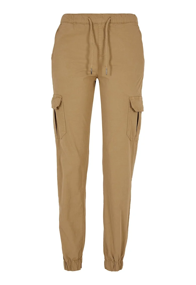 Pantaloni cargo cu snur de ajustare si talie inalta, Bej