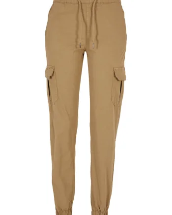 Pantaloni cargo cu snur de ajustare si talie inalta, Bej