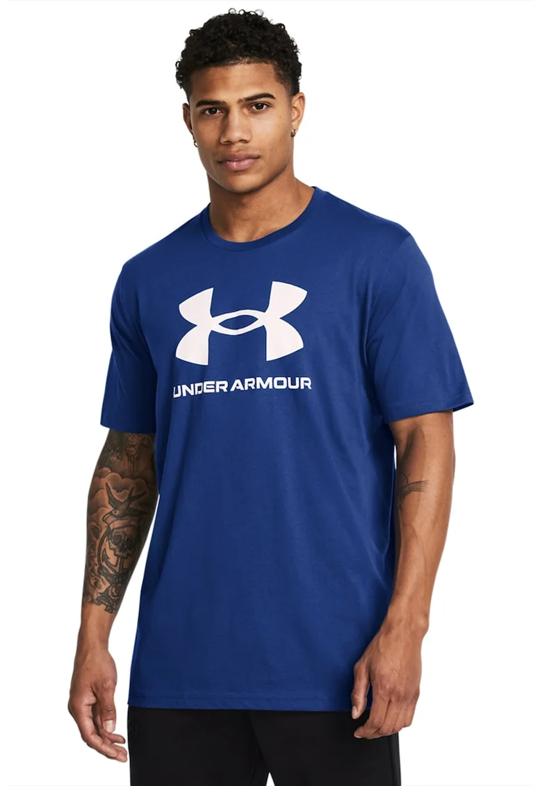 Tricou lejer cu imprimeu logo, Alb/Albastru inchis