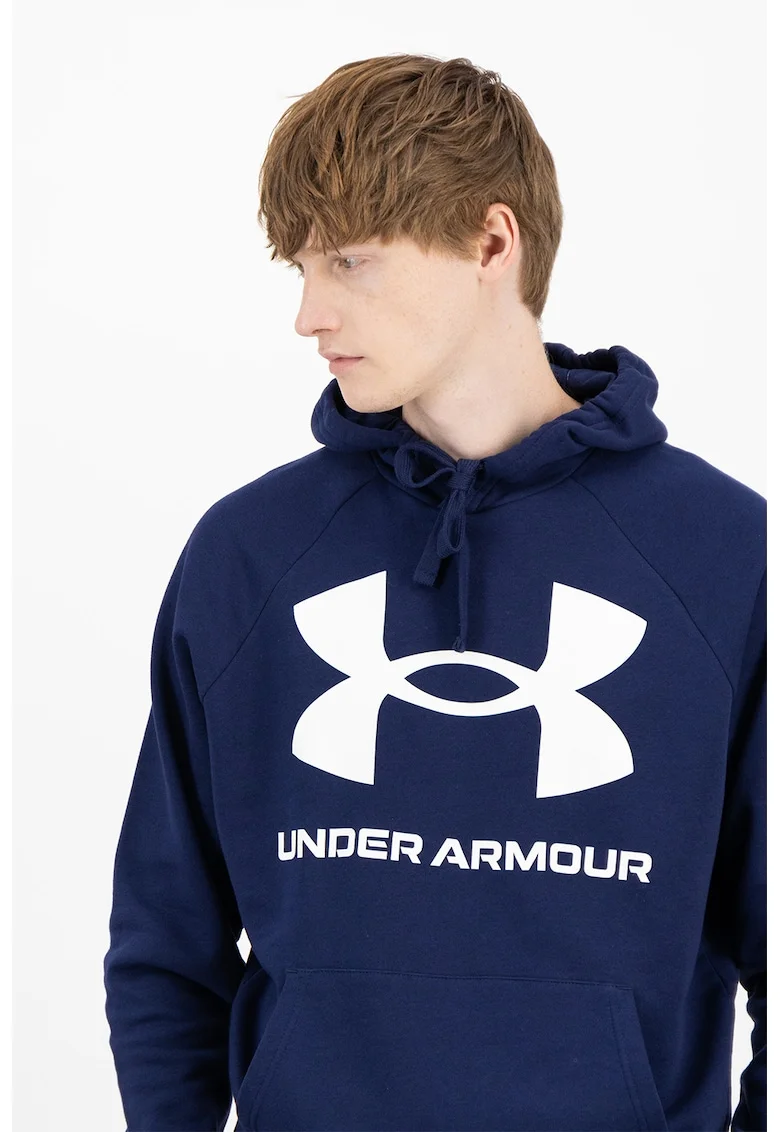 Hanorac din fleece cu imprimeu logo si maneci raglan, pentru fitness Rival, Alb/Bleumarin