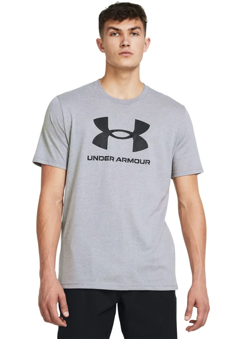 Tricou lejer cu imprimeu logo, Gri deschis