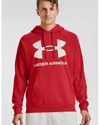 Hanorac din fleece cu imprimeu logo si maneci raglan, pentru fitness Rival, Rosu