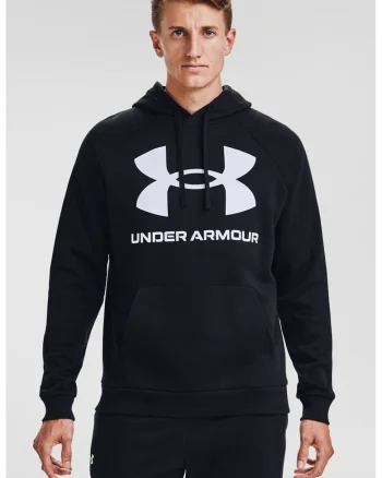 Hanorac din fleece cu imprimeu logo si maneci raglan, pentru fitness Rival, Negru