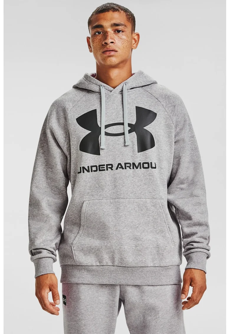 Hanorac din fleece cu imprimeu logo si maneci raglan, pentru fitness Rival, Gri