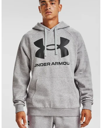 Hanorac din fleece cu imprimeu logo si maneci raglan, pentru fitness Rival, Gri