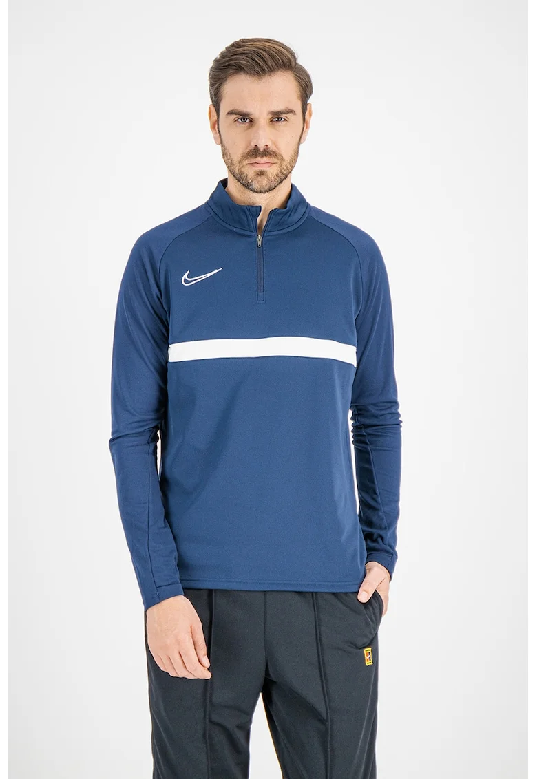 Bluza cu fenta cu fermoar scurt si tehnologie Dri-Fit, pentru fotbal, Bleumarin