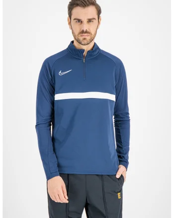 Bluza cu fenta cu fermoar scurt si tehnologie Dri-Fit, pentru fotbal, Bleumarin