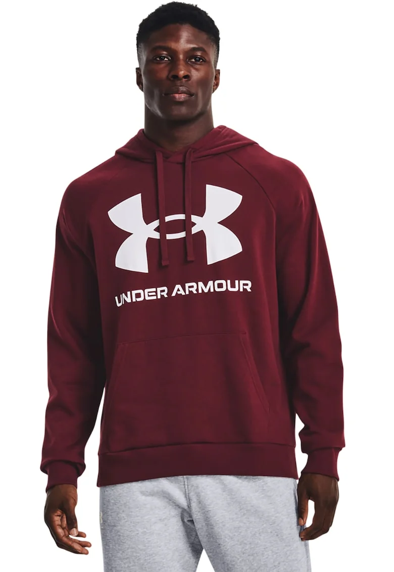 Hanorac din fleece cu imprimeu logo si maneci raglan, pentru fitness Rival, Alb/Visiniu