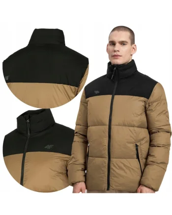 Geaca matlasata pentru barbati,  H4Z22 KUMP005 82S, Poliester, Maro deschis/Negru, Bej