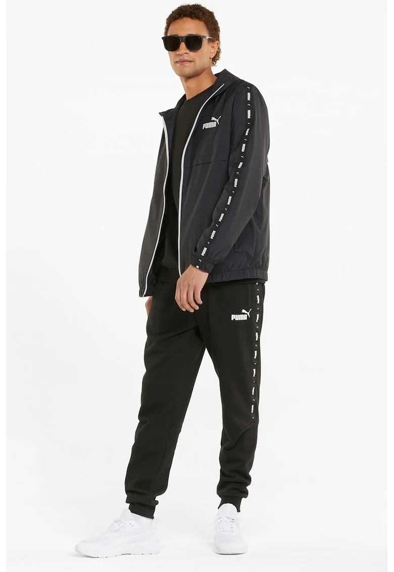 Jacheta cu gluga si logo Essentials Windbreaker, Alb/Negru