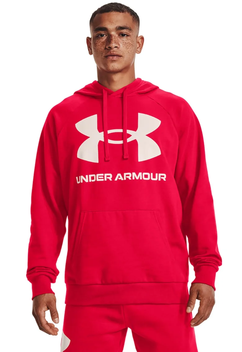 Hanorac din fleece cu imprimeu logo si maneci raglan, pentru fitness Rival, Rosu/Alb