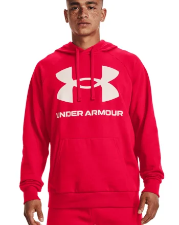 Hanorac din fleece cu imprimeu logo si maneci raglan, pentru fitness Rival, Rosu/Alb
