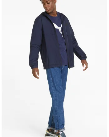 Jacheta windbreaker cu gluga Essentials Solid, Negru/Bleumarin
