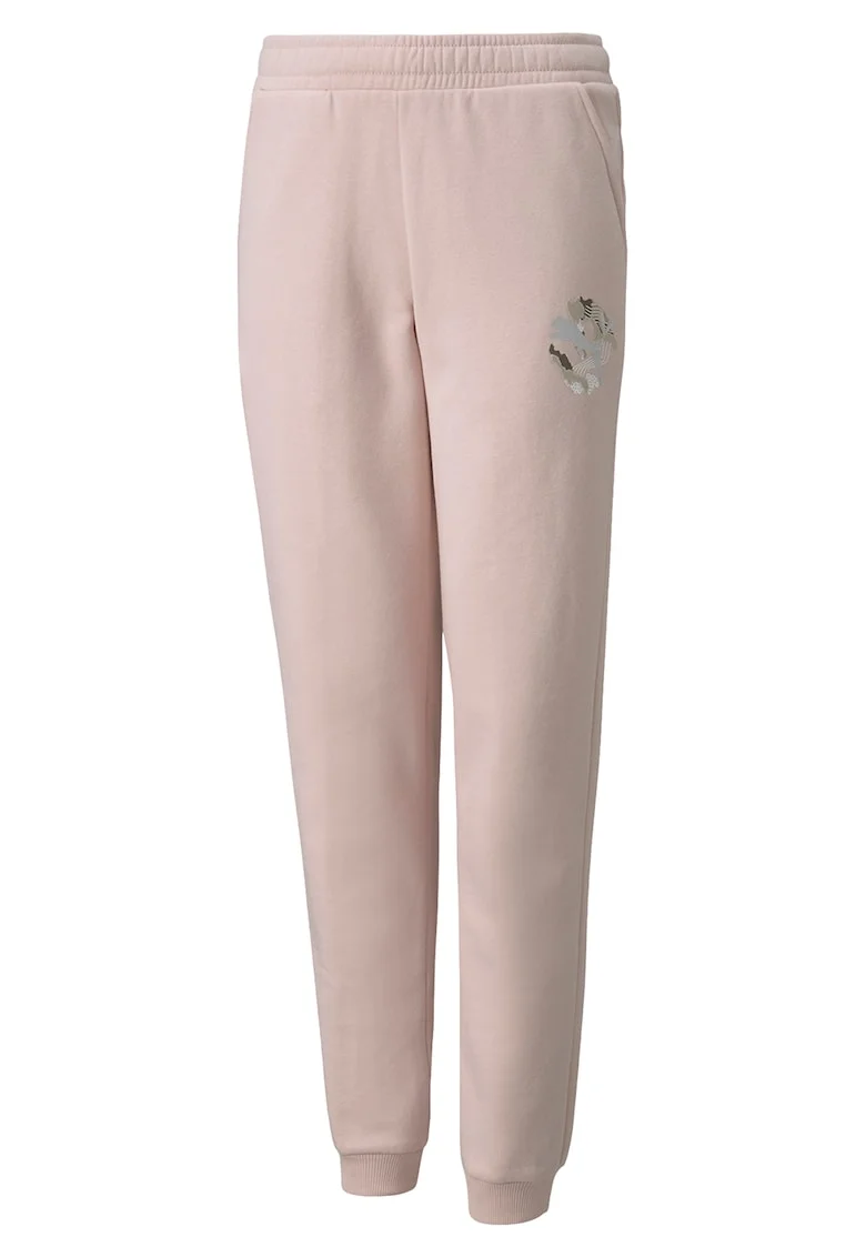 Pantaloni cu model logo, Roz pal