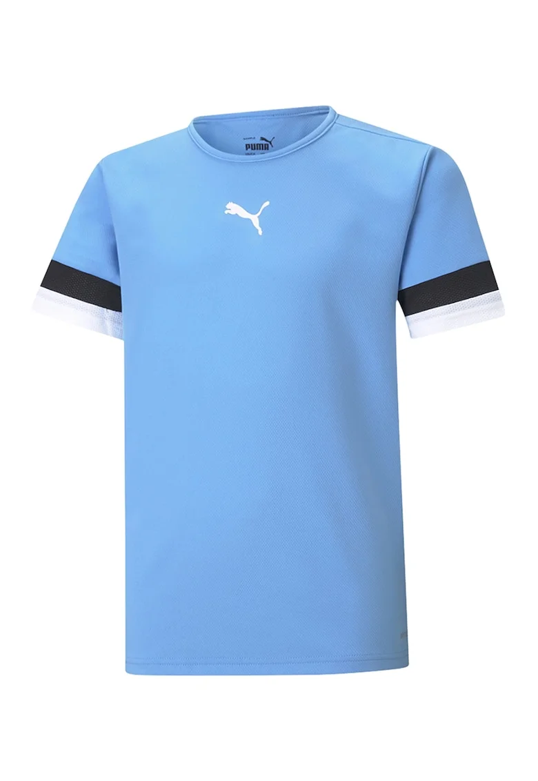 Tricou cu decolteu la baza gatului si imprimeu logo pentru fotbal, Albastru
