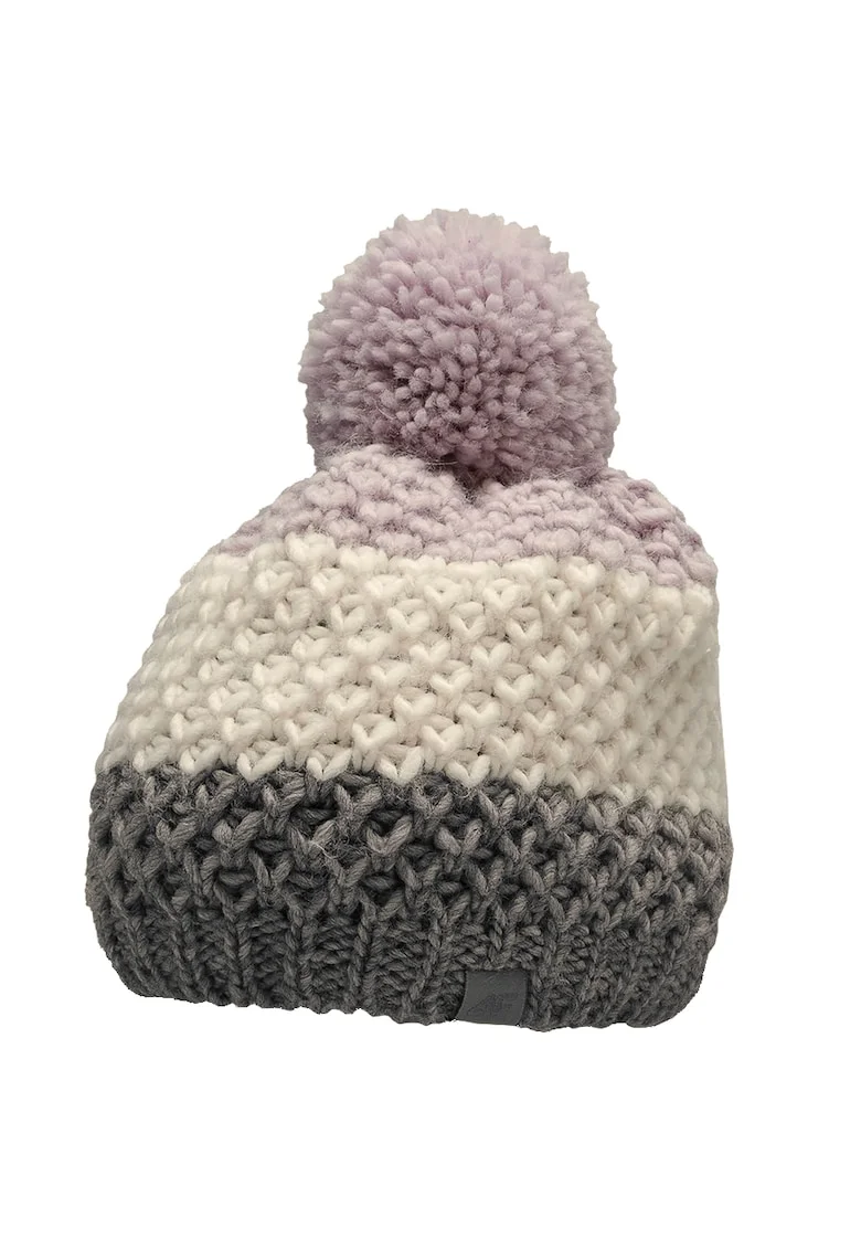 Caciula fete cu pompon,  HJZ22 JCAD007 52S, Acril/Lana, 52-56 cm, Mov/Gri