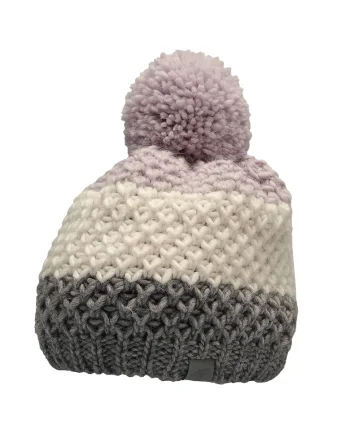 Caciula fete cu pompon,  HJZ22 JCAD007 52S, Acril/Lana, 52-56 cm, Mov/Gri