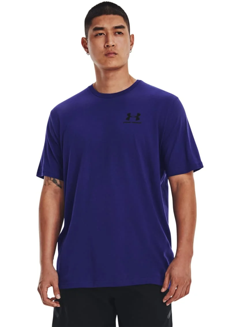 Tricou cu decolteu rotund, pentru fitness Sportstyle, Negru stins/Indigo