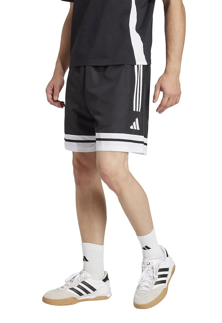 Pantaloni scurti cu detaliu logo pentru fotbal, Alb/Negru