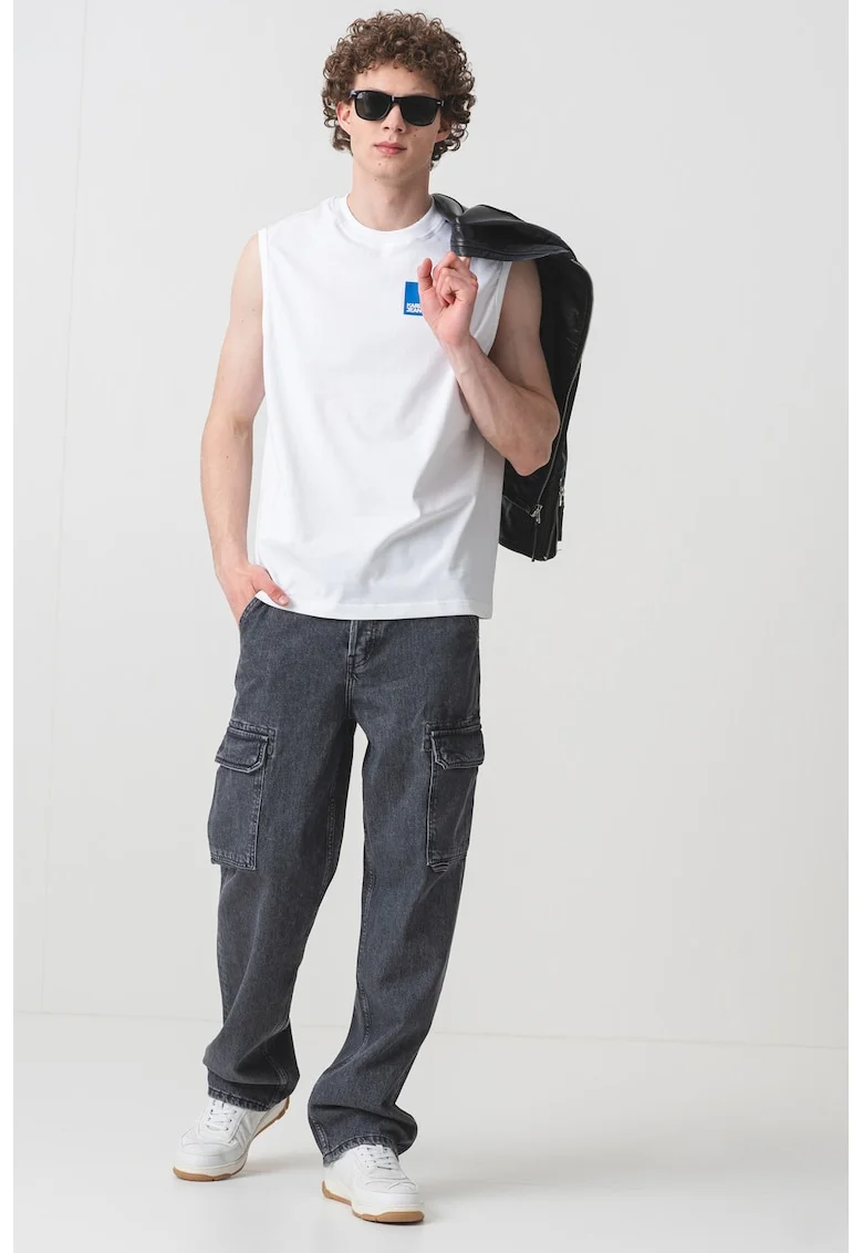 Top relaxed fit de bumbac organic, Albastru royal/Alb optic