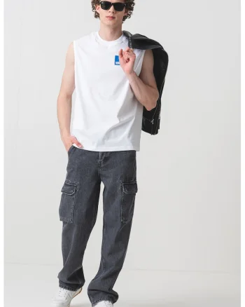 Top relaxed fit de bumbac organic, Albastru royal/Alb optic