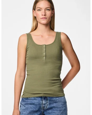 Top din amestec de bumbac organic cu decolteu henley, Verde
