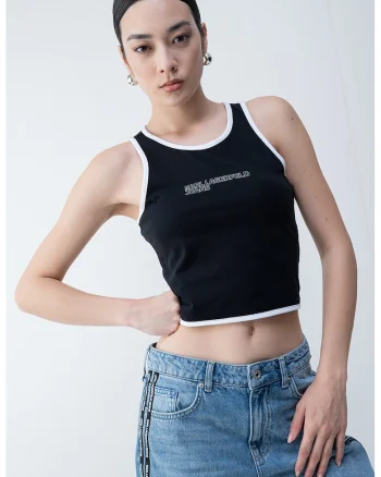 Top crop din amestec de bumbac organic, Negru