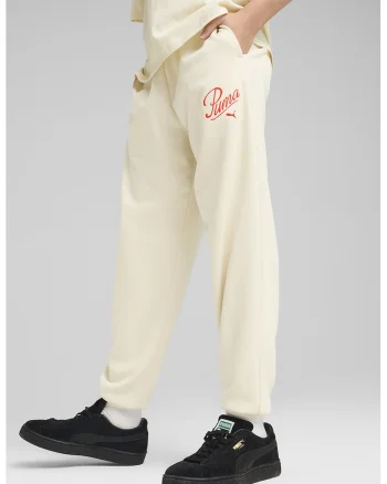 Pantaloni de trening din amestec de bumbac cu imprimeu logo, Crem