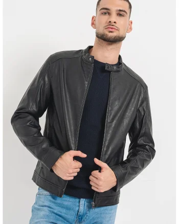 Jacheta regular fit cu fermoar, Negru